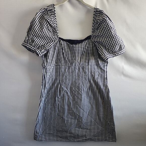 Anthropologie Forever That Girl Dress Women L Blue Gingham Mini Cottage Milkmaid - Picture 3 of 9